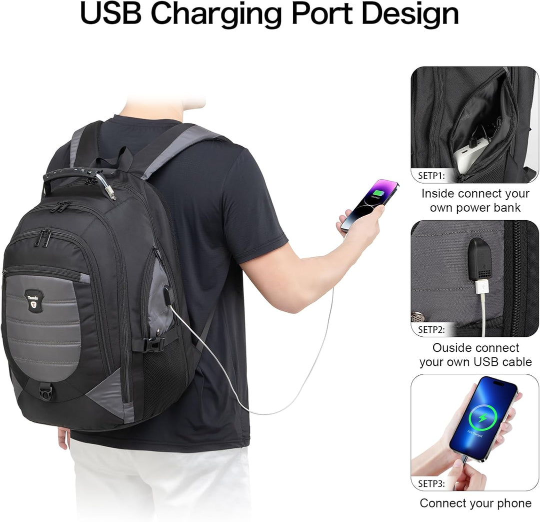 Vattentät stöldsäker ryggsäck för laptop och resor med USB-port – 45 cm