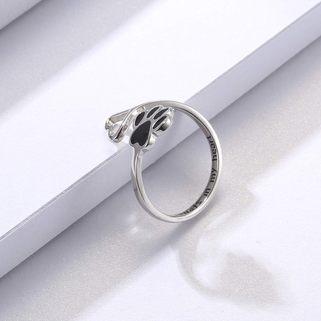Handgjord Tass & Hjärta Ring – Justerbar sterlingsilver