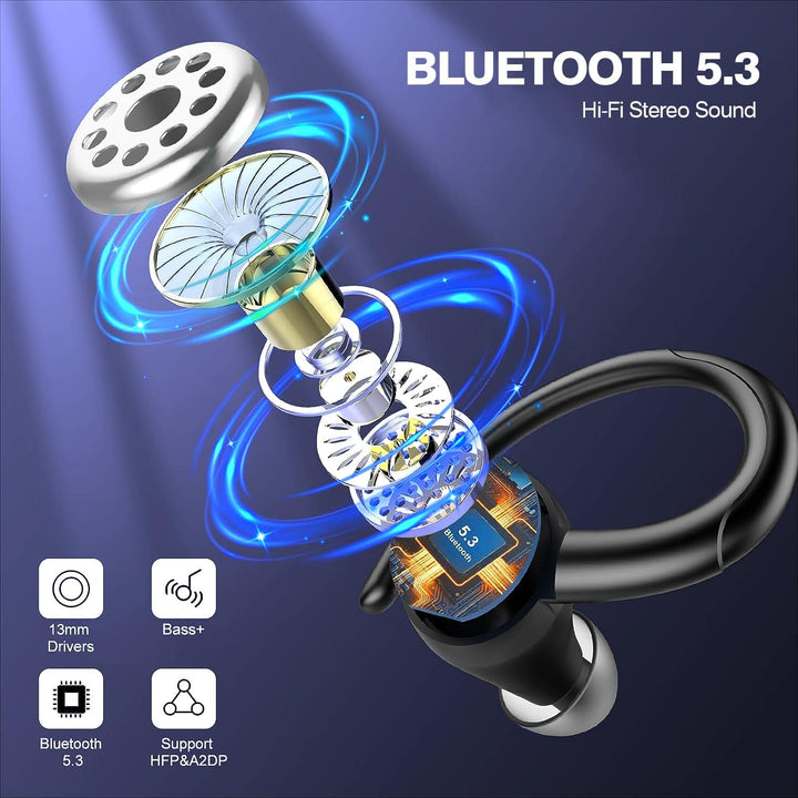 Trådlösa Bluetooth 5.3-sportörlurar med ljudisolering och 48 timmars speltid – Zeyora
