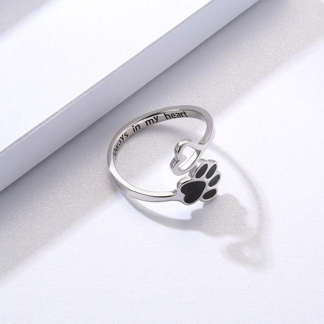 Handgjord Tass & Hjärta Ring – Justerbar sterlingsilver