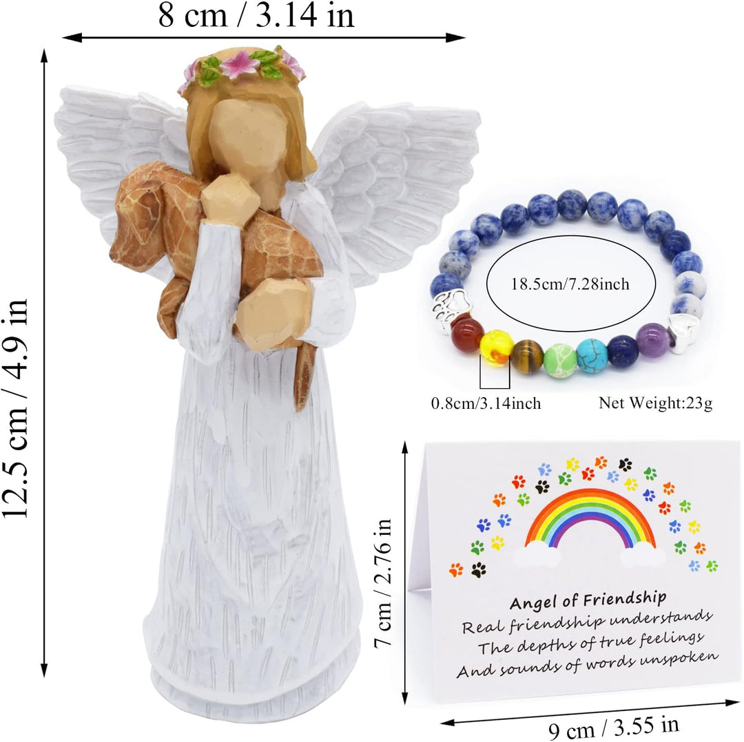 Hundminnesgåvoset med Vänskapsängel-figur & Chakra-armband från Regnbågsbron