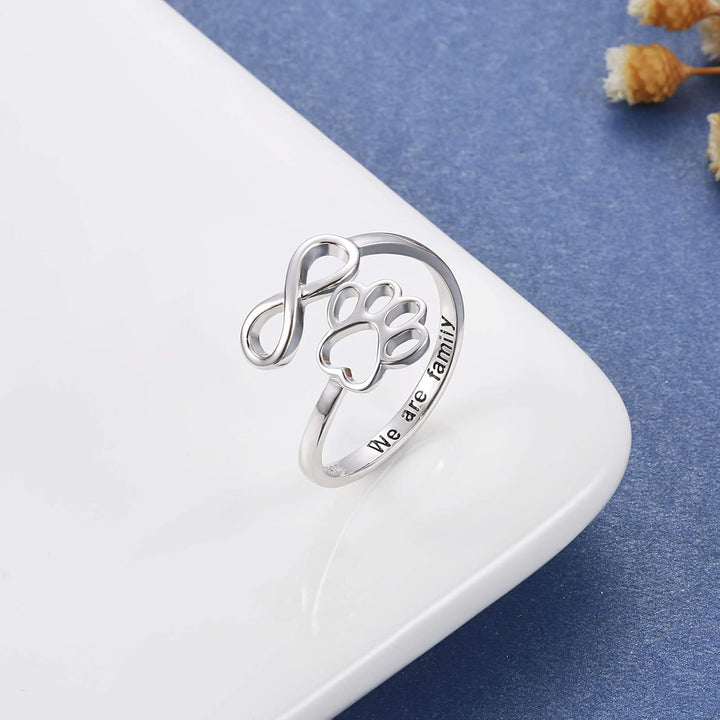 Handgjord Tass & Hjärta Ring – Justerbar sterlingsilver