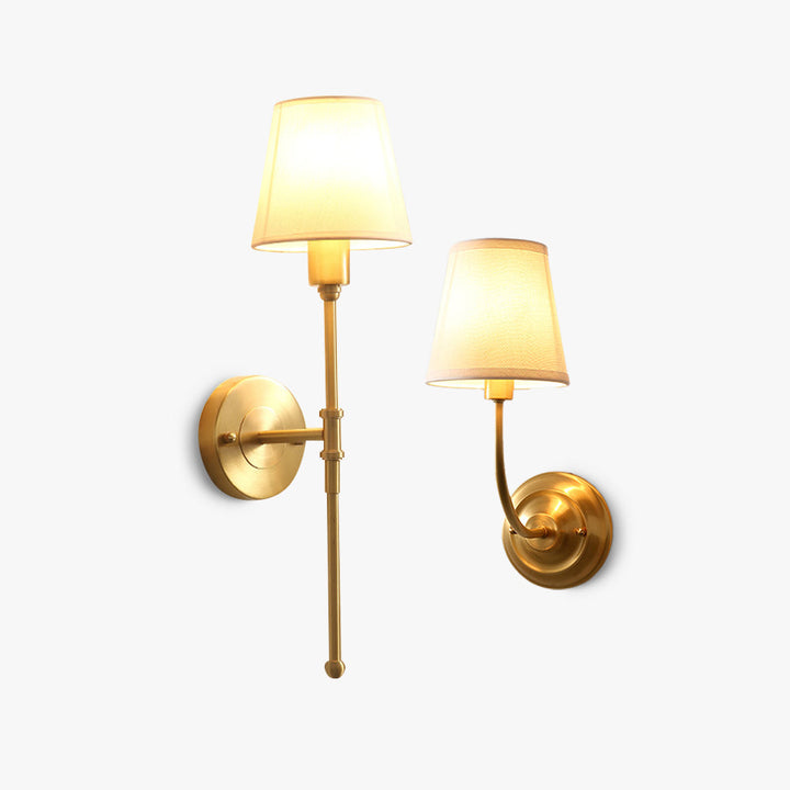 Vintage vägglampa Silva Landerne, 5 stilar, metall/tyg, guld, sovrum
