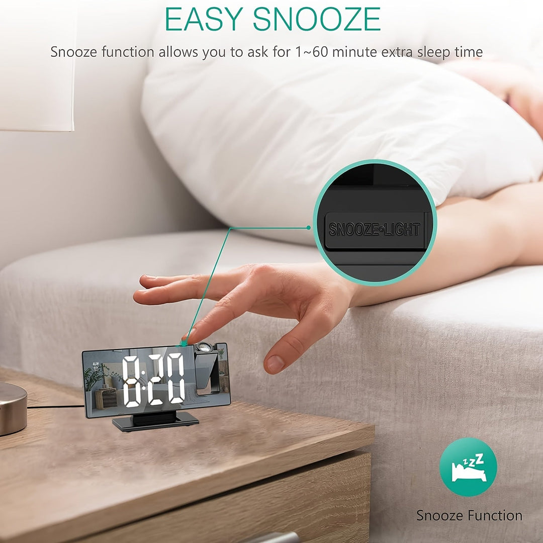 Projektorklocka med LED-projektion och justerbar 180°-projektion – Tydlig display och snoozefunktion för sovrum eller kontor