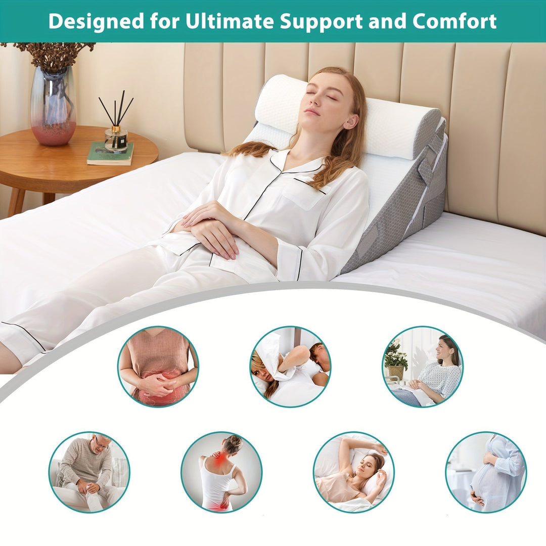 RelaxPlus justerbar ortopedisk kilkudde – premium minnesskumsystem 7-i-1