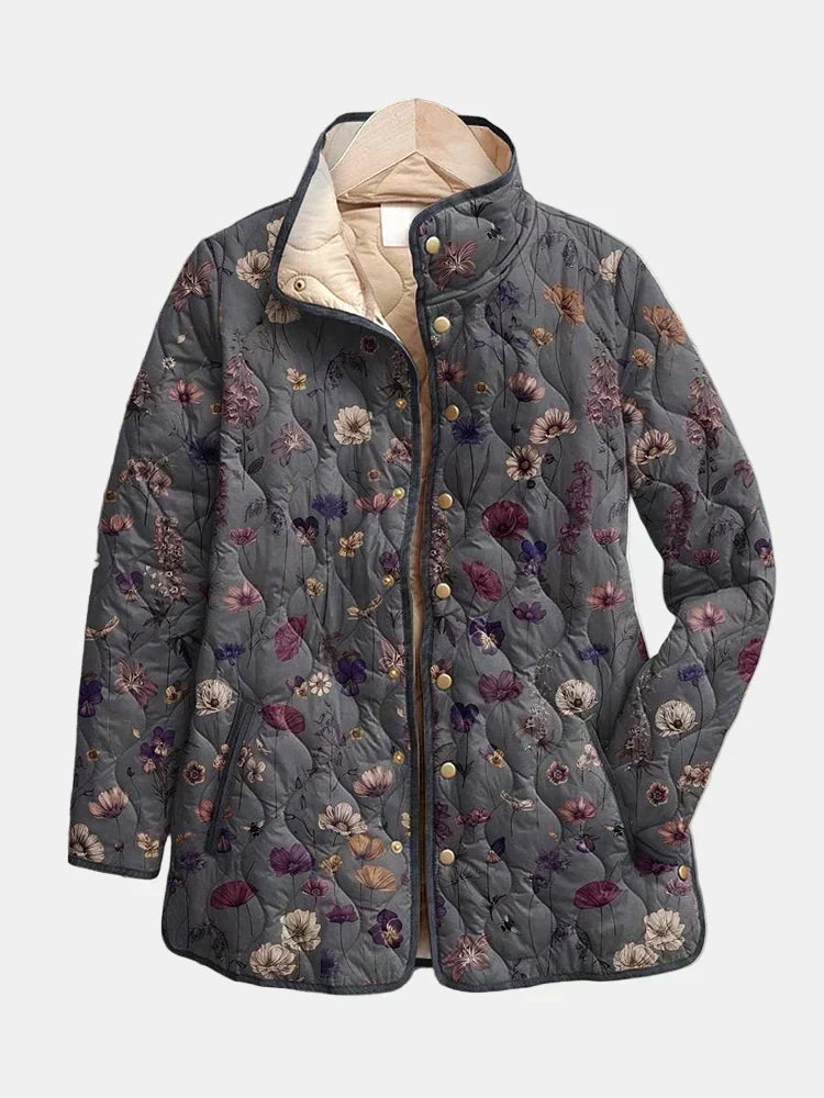 Vintage quiltad jacka med blommönster - lätt vadderad kappa