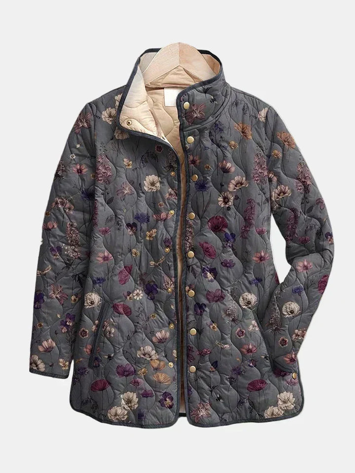 Vintage quiltad jacka med blommönster - lätt vadderad kappa