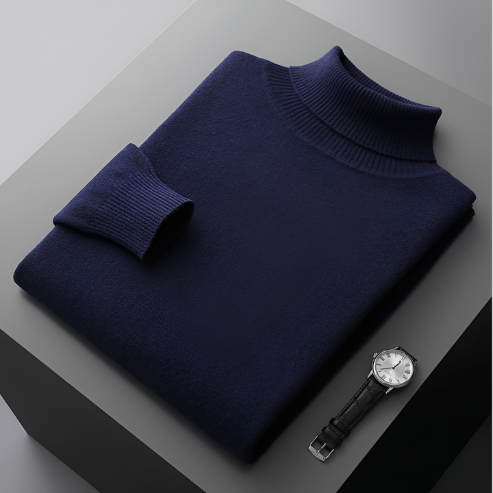 Højkvalitets cashmere-ribstrikket struktureret kravesweater til mænd