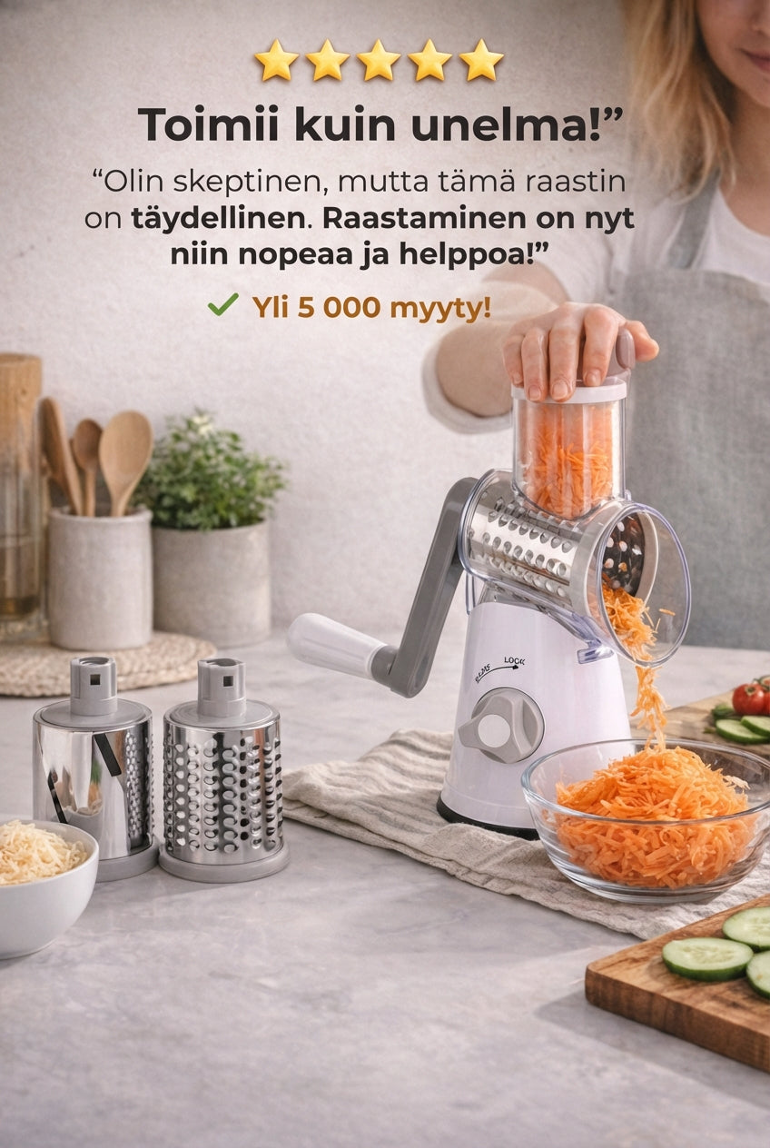 3-i-1 roterande grönsaksskärare med sugfot och utbytbara trummor