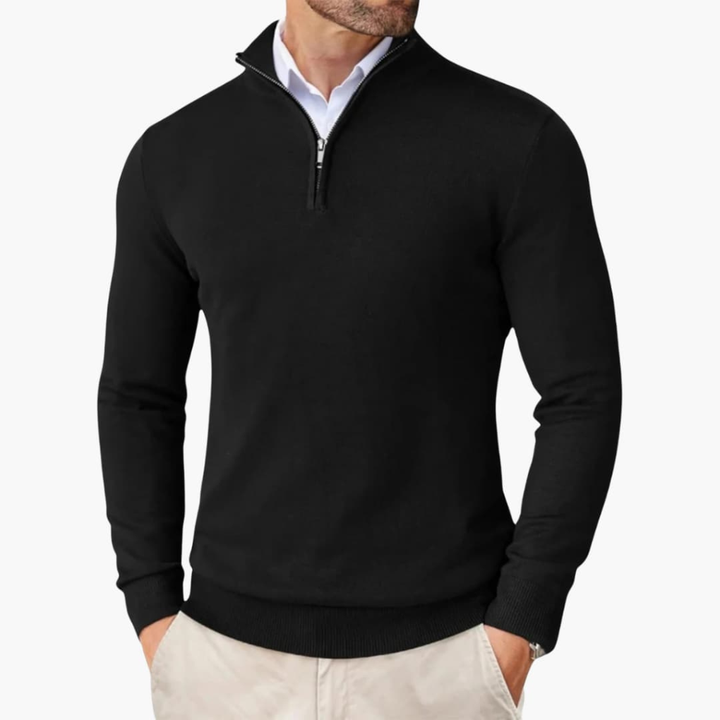 Herrpullover med kvartdragkedja och ribbad nederkant
