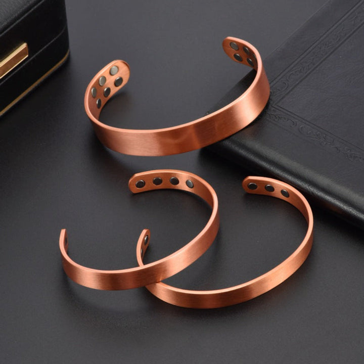 Red Copper Magnet Polished Surface Open-End Bracelet And Ring Set Magnetic Energy Bracelet