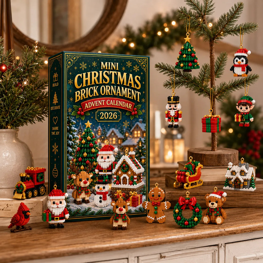 Adventskalender med julbyggklossar och 24 hängande minianhänger