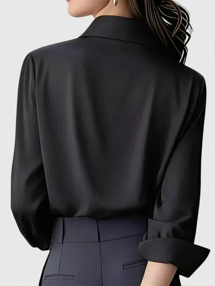 Långärmad satinblus för dam – elegant kontorsblus
