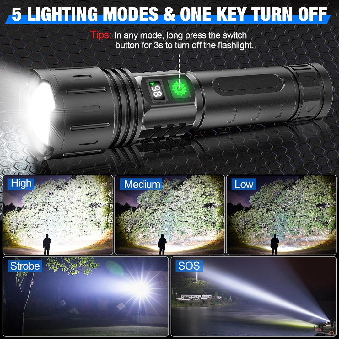 Kraftfull LED-ficklampa – upp till 100 000 lumen