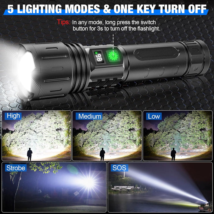 Kraftfull LED-ficklampa – upp till 100 000 lumen