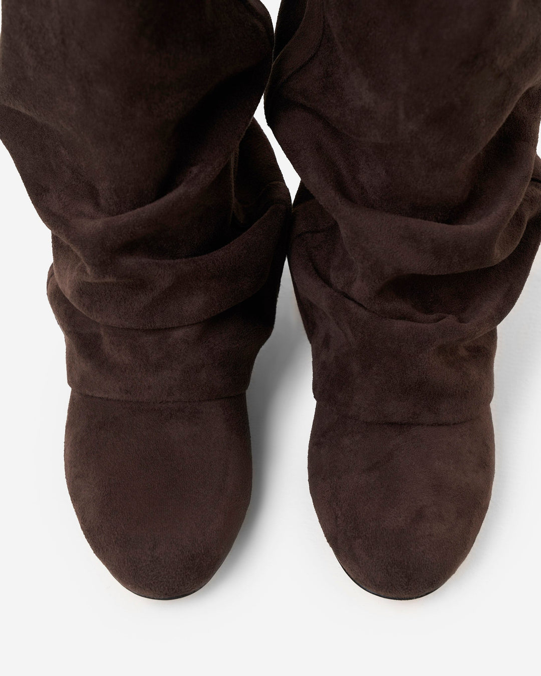 Slouchy knähöga stövlar för dam med dold klack, rundad tå, mörk choklad