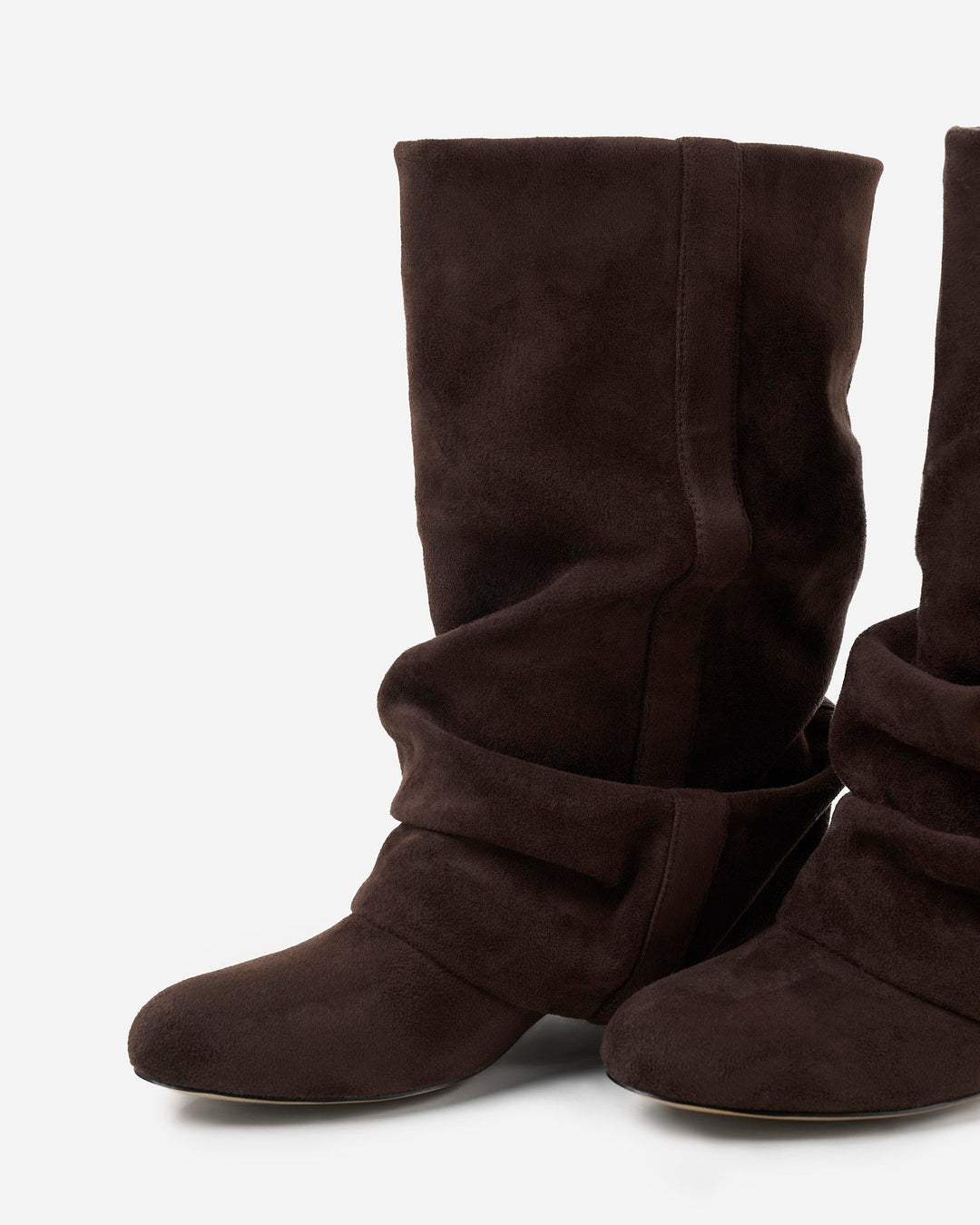 Slouchy knähöga stövlar för dam med dold klack, rundad tå, mörk choklad