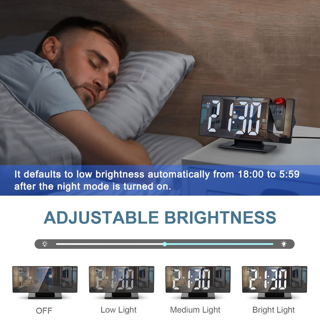 Projektorklocka med LED-projektion och justerbar 180°-projektion – Tydlig display och snoozefunktion för sovrum eller kontor
