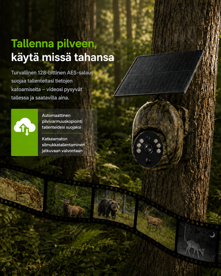 Soldriven trådlös övervakningskamera med 4G LTE eller wifi, 2K, PTZ, mörkerseende
