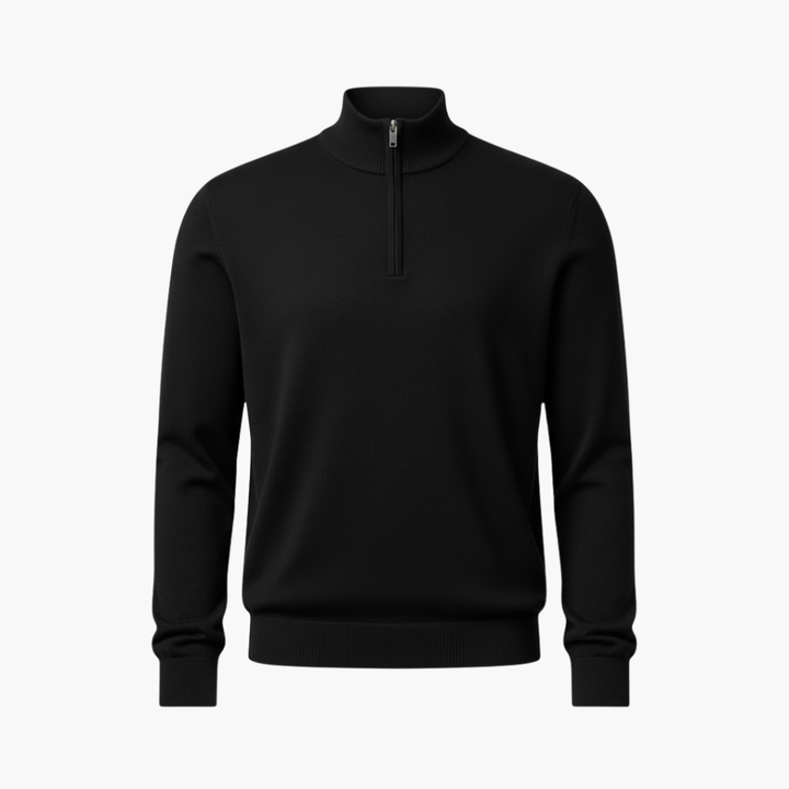 Herrpullover med kvartdragkedja och ribbad nederkant