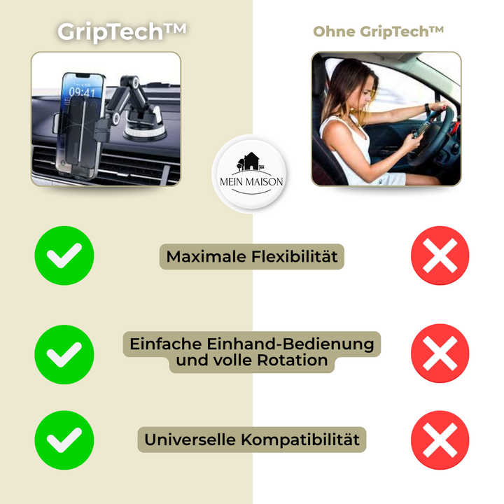 GripTech Bilhållare för mobil | Stark sugkoppsgrepp | 360° rotation | Enhandsanvändning