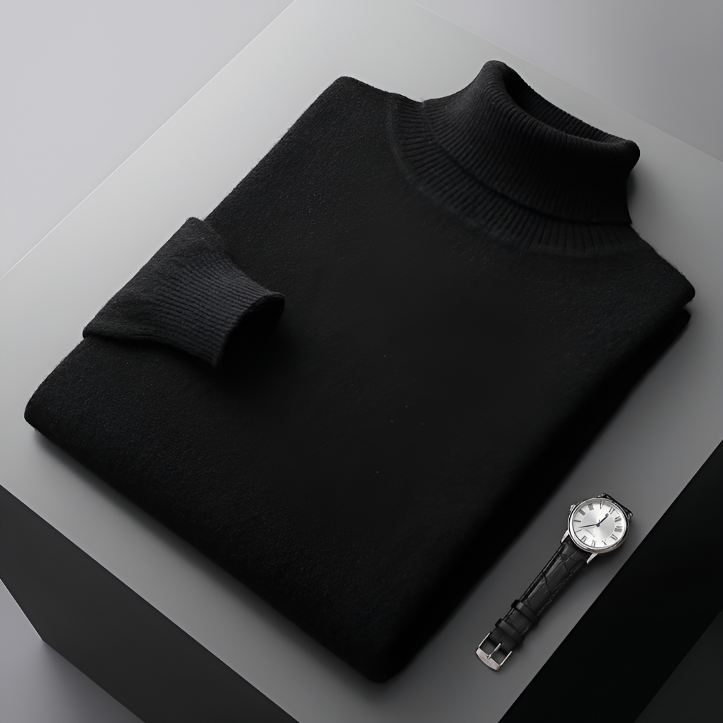 Højkvalitets cashmere-ribstrikket struktureret kravesweater til mænd