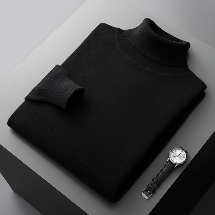Højkvalitets cashmere-ribstrikket struktureret kravesweater til mænd