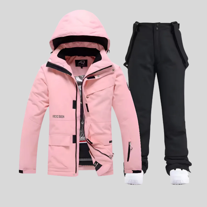 Skidjacka och byxset för kvinnor, funktionell vinteroutfit