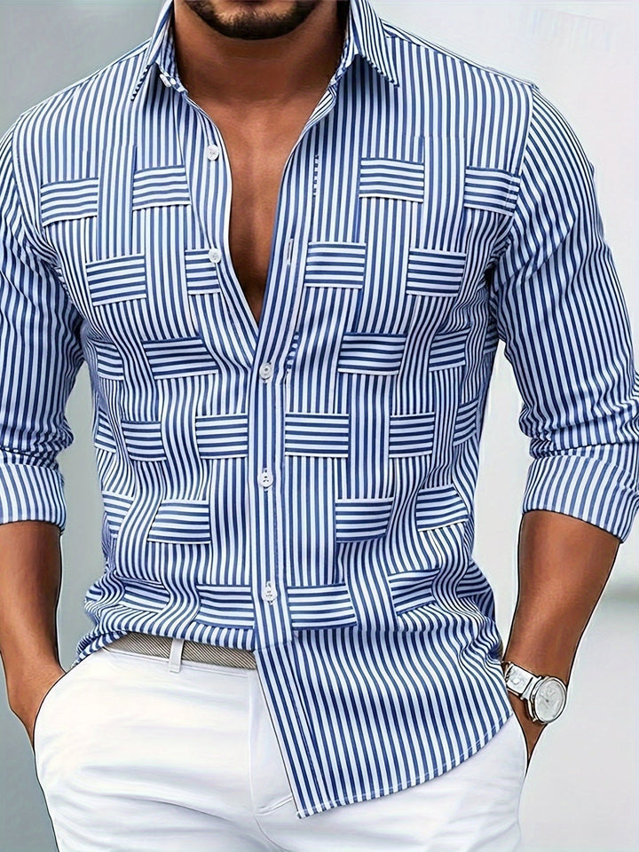 Vintageskjorta med ränder och långa ärmar för herr med nedsliten look
