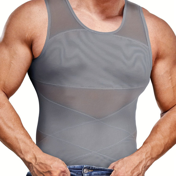 Shapewear-linne för herr med magkontroll, ärmlöst undertröja
