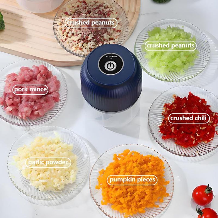 USB-laddningsbar minihackare med 4 rostfria knivblad, skål på 300 ml