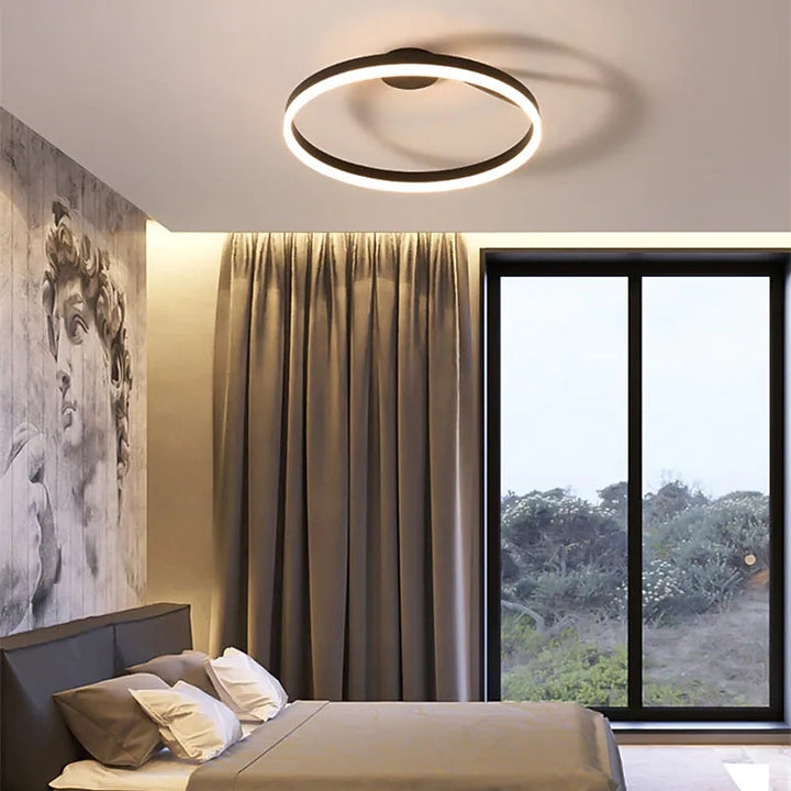 Arisha modern LED-taklampa i ring, svart/vit, vardagsrum, hall, metall