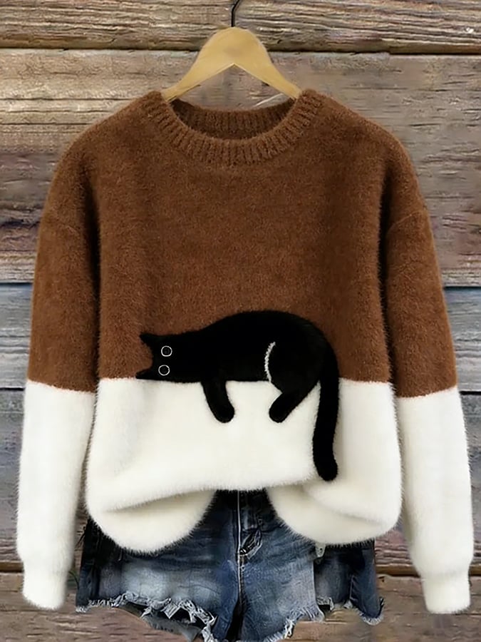 Oversize-tröja med kattmotiv