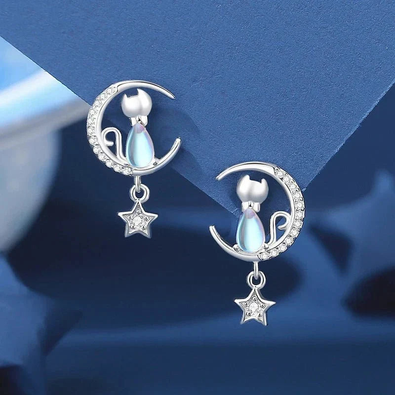 Måne & Stjärna Kattörhängen i sterlingsilver Med zirkonia