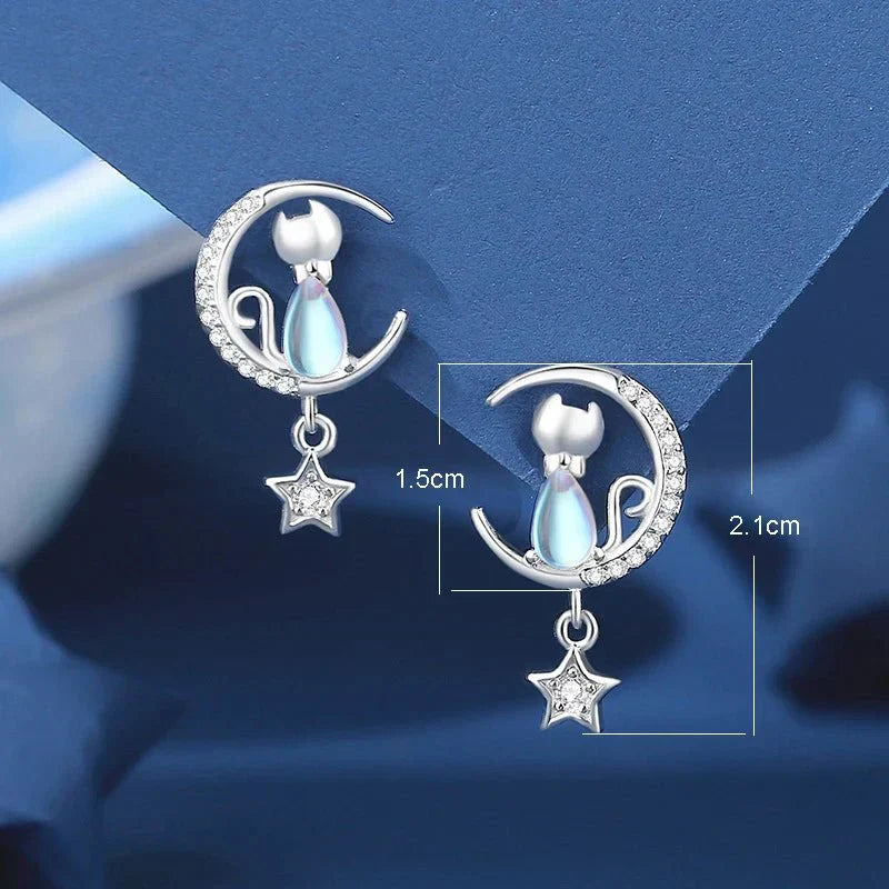 Måne & Stjärna Kattörhängen i sterlingsilver Med zirkonia