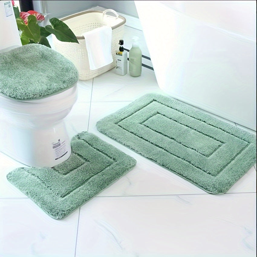 Set med badrumsmattor i mikrofiber, 3 delar – snabbtorkande och absorberande