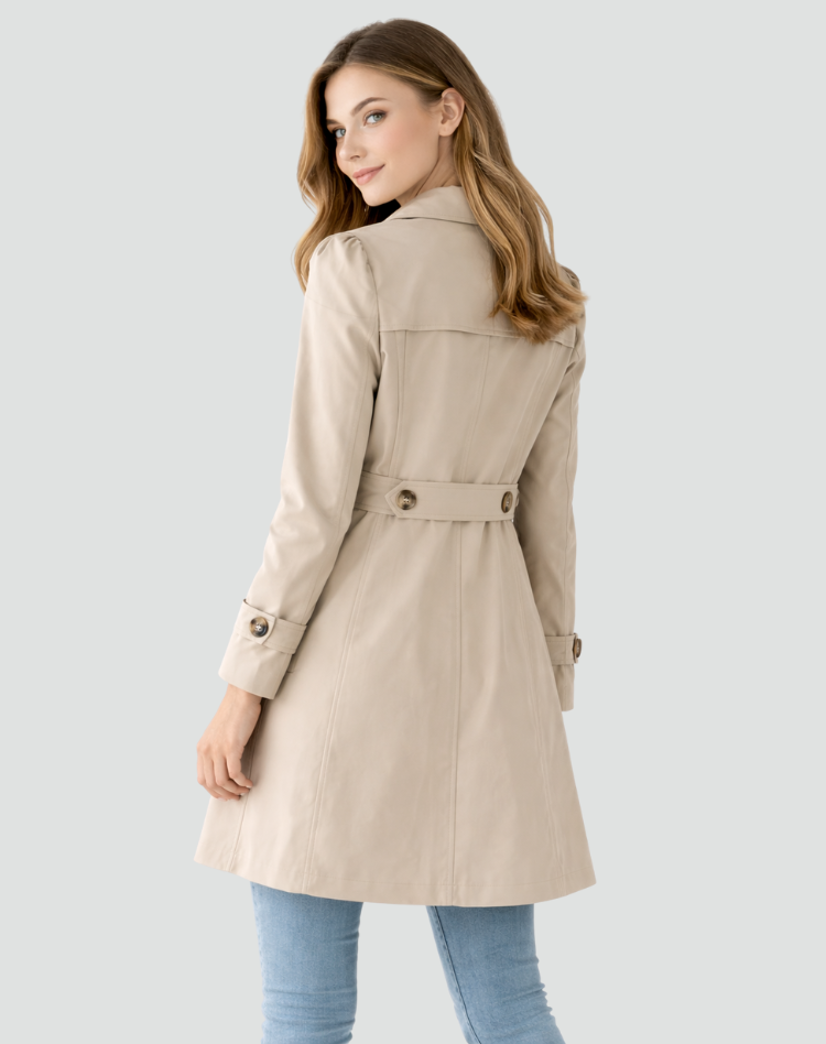 Figursydd trenchcoat dam med klassiska slag, mellanlång