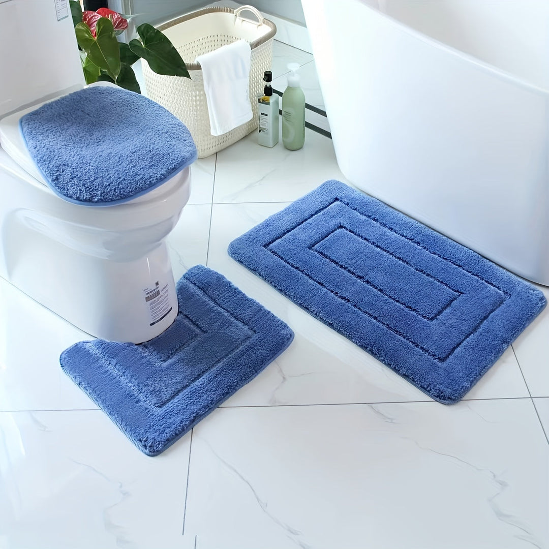 Set med badrumsmattor i mikrofiber, 3 delar – snabbtorkande och absorberande