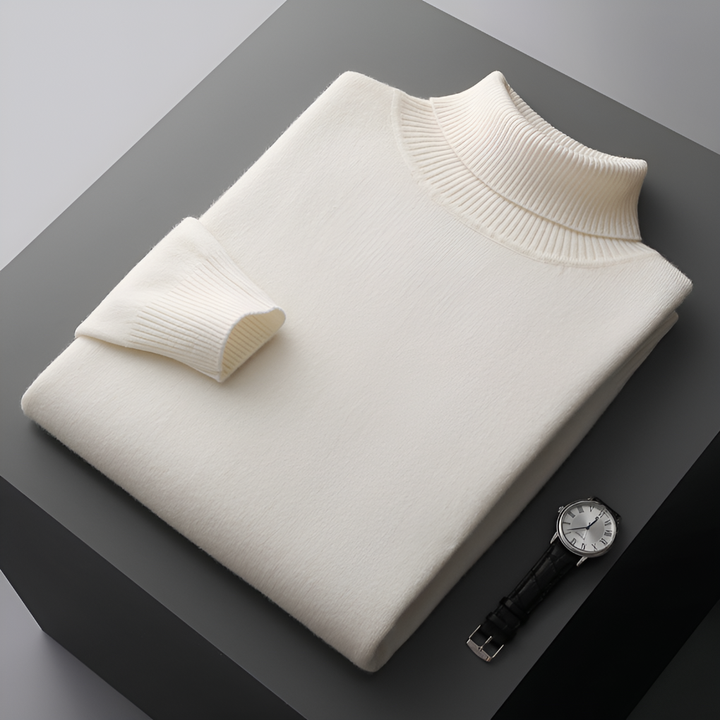 Højkvalitets cashmere-ribstrikket struktureret kravesweater til mænd