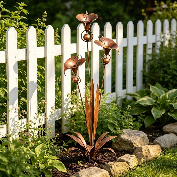Trädgårdsstick med kopparblommor
