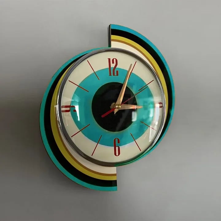 Handgjord väggklocka i mid-century-stil | Retro-väggdekoration, tyst & batteridriven