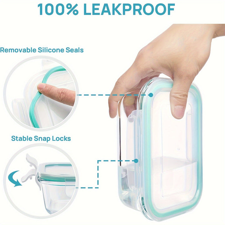 Set med 8 glasbehållare för mat – Bentolådor för matlagning, lufttäta, med läckagesäkra lock, lämpliga för mikrovågsugn, ugn, frys och diskmaskin, BPA-fria