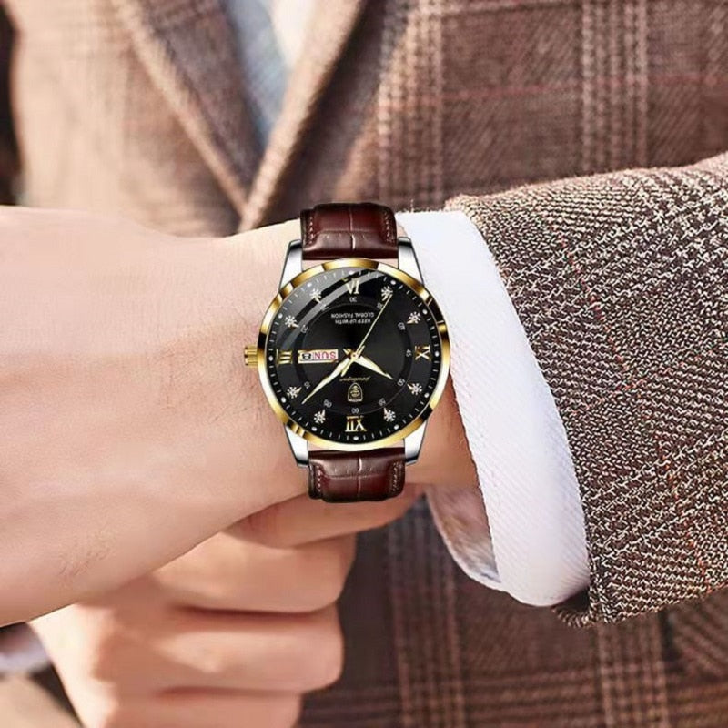 Vattentät lysande armbandsklocka för herr – klassisk design i rostfritt stål med lysande display