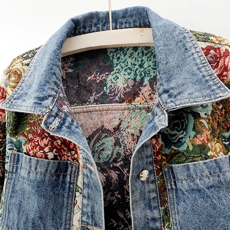 Blomstret denimjakke til damer