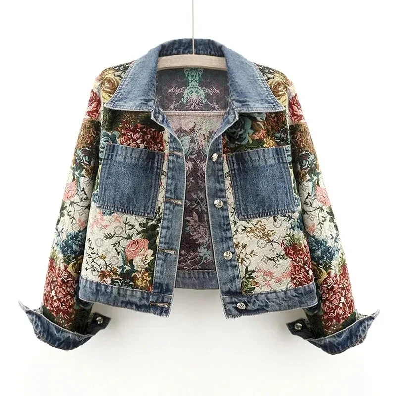 Blomstret denimjakke til damer