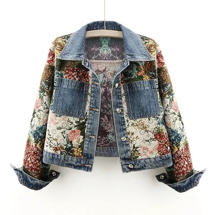 Blomstret denimjakke til damer