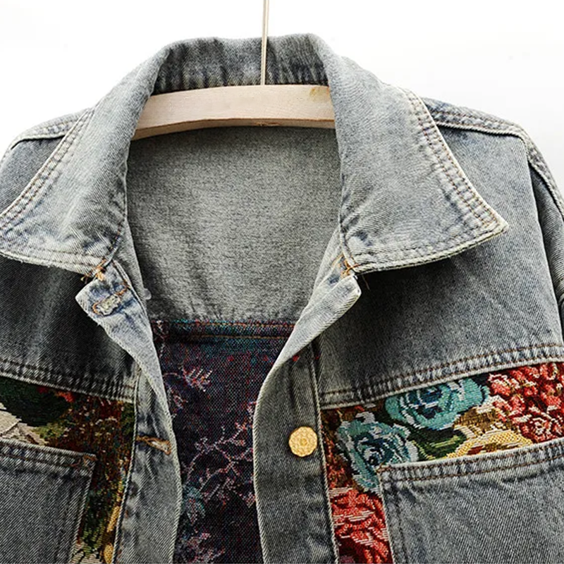 Blomstret denimjakke til damer