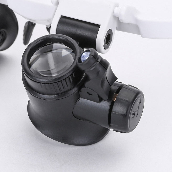 MagnifiView Pro | Justerbara LED-förstoringsglasögon med 8x, 15x och 23x linser
