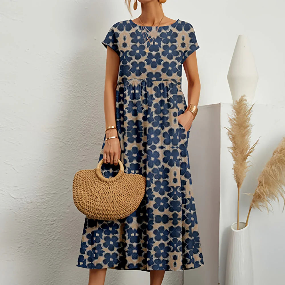 Naisten mekko pehmeästä kangas- ja kevyt kesäkangas-sekoituksesta rentoon istuvuuteen
