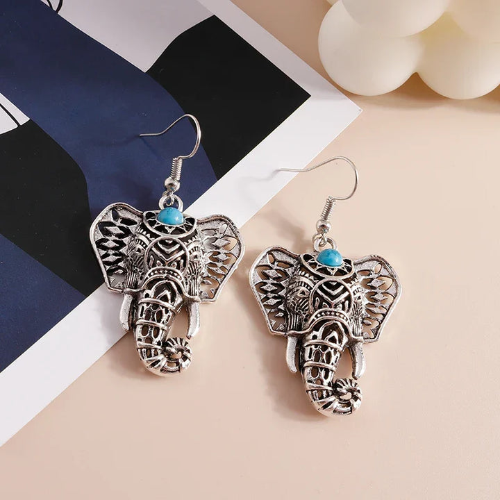 Vintage Elefant Hängande örhängen i silver Bohemian